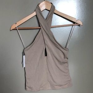 ARITZIA WILFRED “Bay” cross-front halter top, SZ S